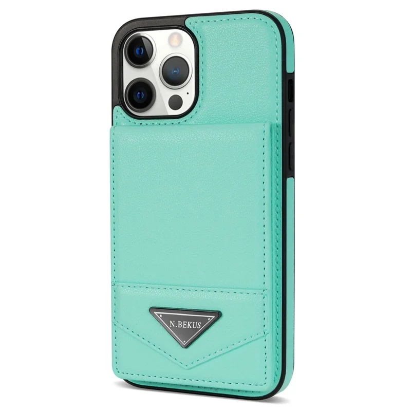 N.BEKUS For iPhone 14 Pro RFID Blocking PU Leather Coated TPU Phone Case Card Slots Kickstand Back Cover - Green