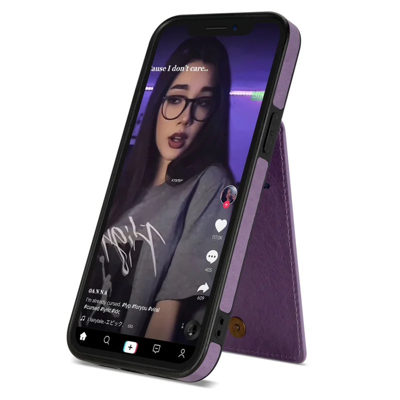 N.BEKUS For iPhone 14 Pro Max PU Leather+TPU Kickstand Cover RFID Blocking Card Holder Phone Case - Purple