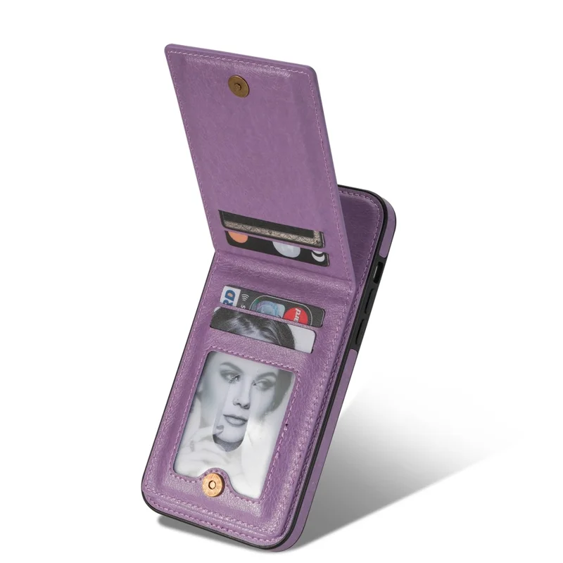 N.BEKUS For iPhone 14 Pro Max PU Leather+TPU Kickstand Cover RFID Blocking Card Holder Phone Case - Purple