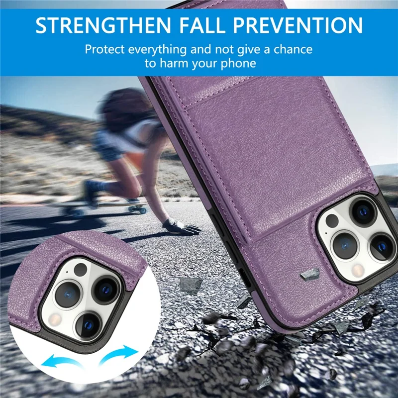 N.BEKUS For iPhone 14 Pro Max PU Leather+TPU Kickstand Cover RFID Blocking Card Holder Phone Case - Purple