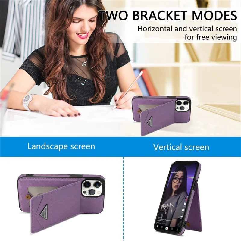 N.BEKUS For iPhone 14 Pro Max PU Leather+TPU Kickstand Cover RFID Blocking Card Holder Phone Case - Purple