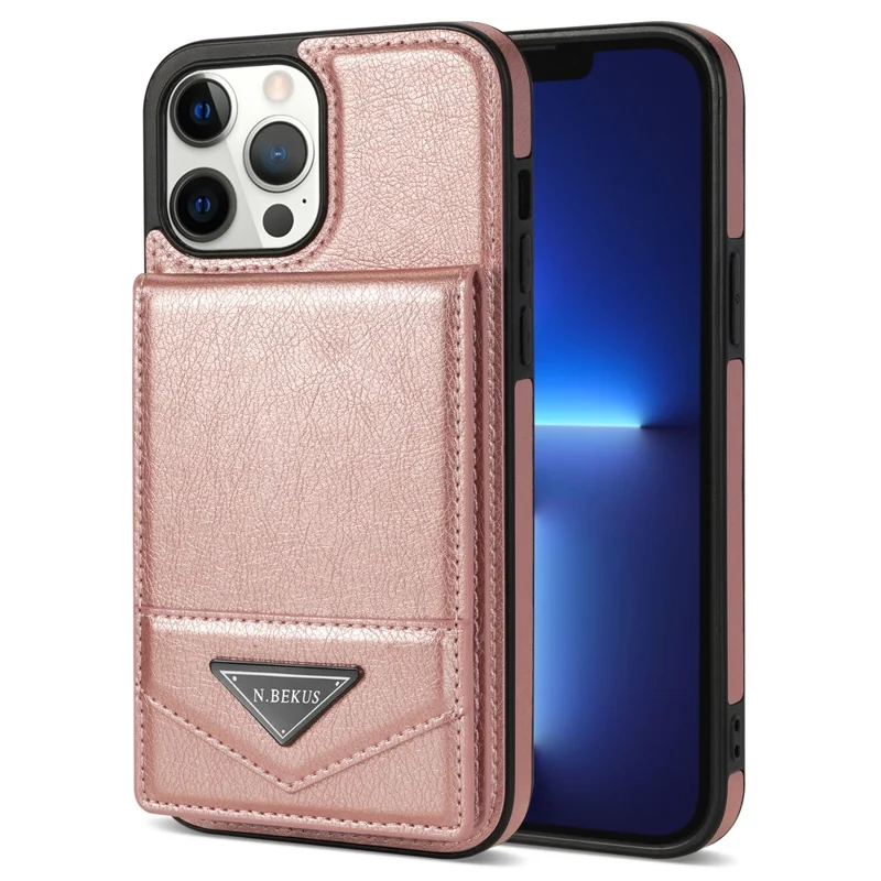 N.BEKUS Für iPhone 15 Pro RFID-blockierende Ständer-Kartenetui-Handyhülle aus Lederverbund-TPU-Material - Pink