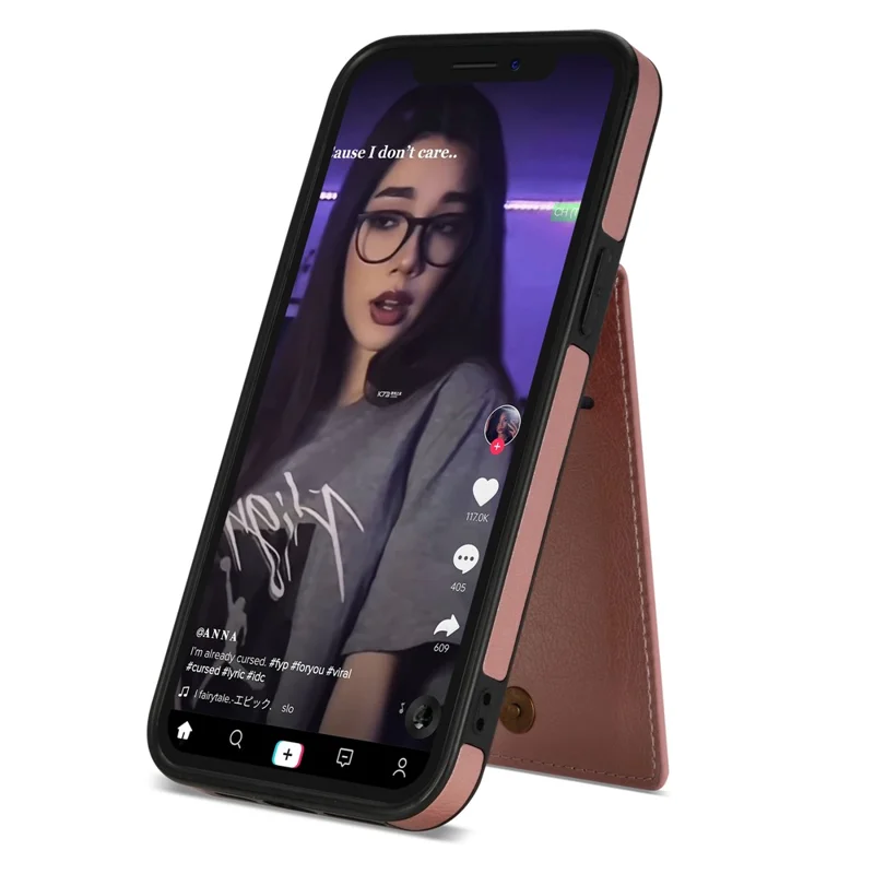 N.BEKUS Für iPhone 15 Pro RFID-blockierende Ständer-Kartenetui-Handyhülle aus Lederverbund-TPU-Material - Pink