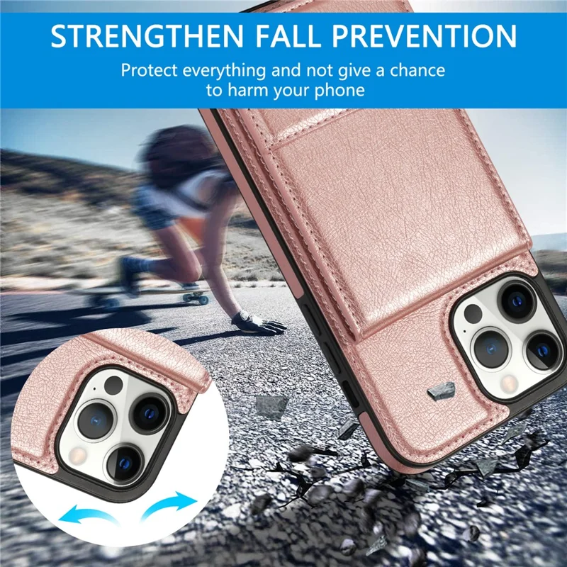 N.BEKUS Für iPhone 15 Pro RFID-blockierende Ständer-Kartenetui-Handyhülle aus Lederverbund-TPU-Material - Pink
