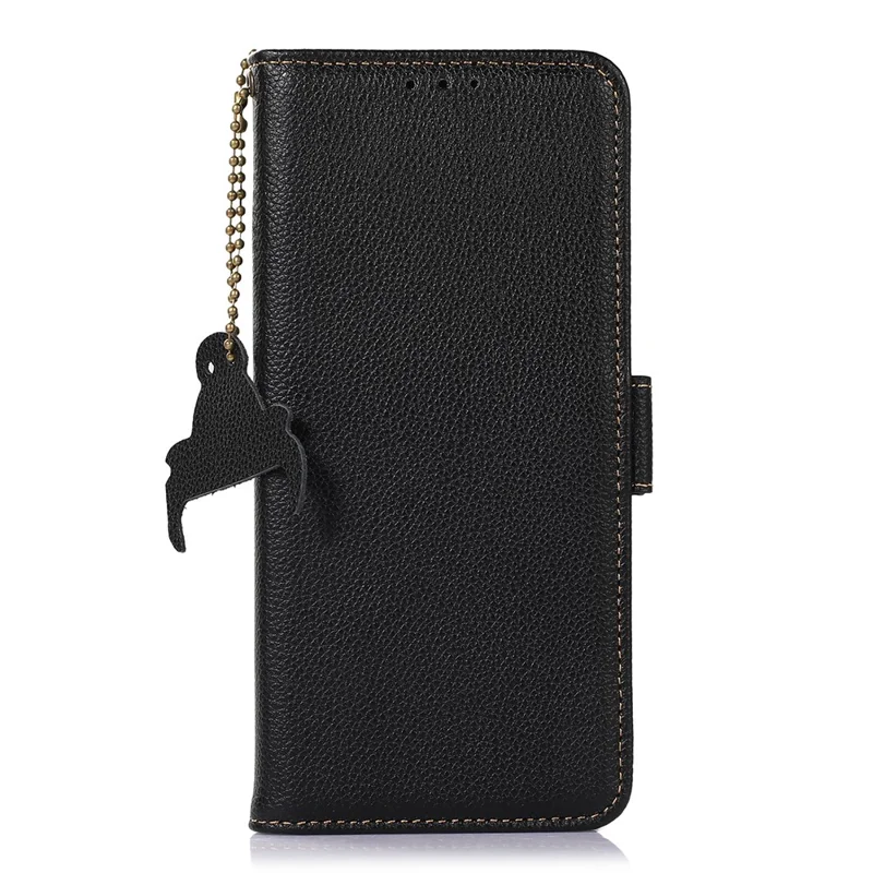 Pour Nokia G42 RFID Blocking Litchi Texture Phone Case Genuine Cow Leather Stand Wallet Cover - Noir