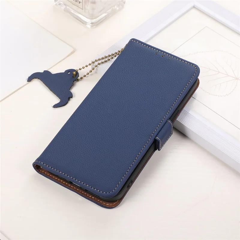 For Nokia G42 RFID Blocking Litchi Texture Phone Case Genuine Cow Leather Stand Wallet Cover - Sapphire