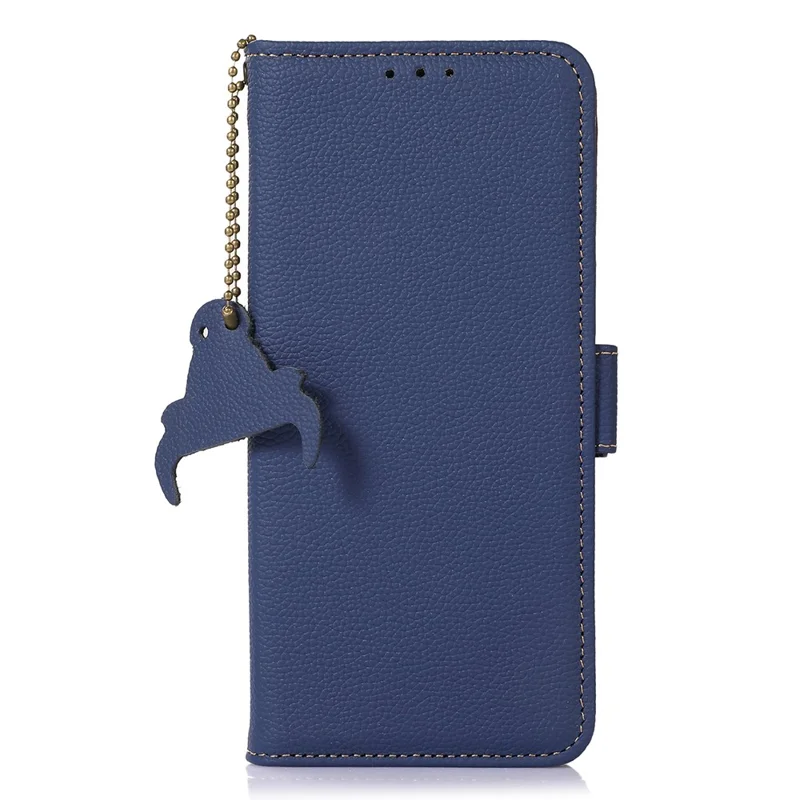 For Nokia G42 RFID Blocking Litchi Texture Phone Case Genuine Cow Leather Stand Wallet Cover - Sapphire