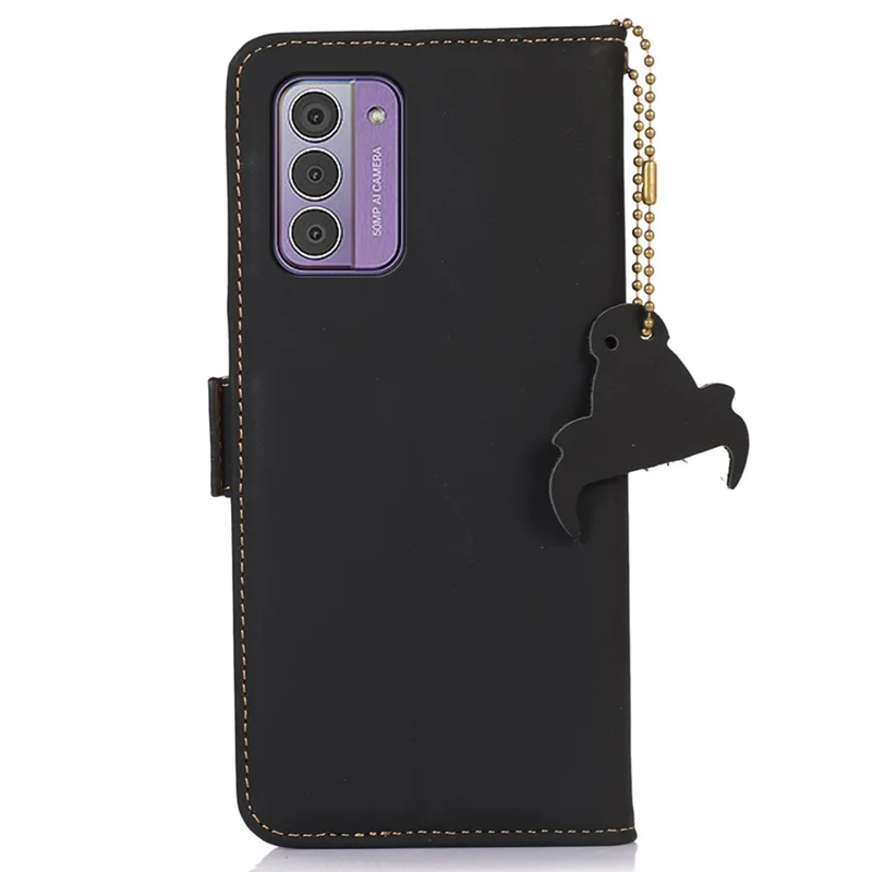 Per Nokia G42 RFID Blocking Wallet Stand Phone Case Silky Feeling Genuine Cow Leather Protective Cover - Nero