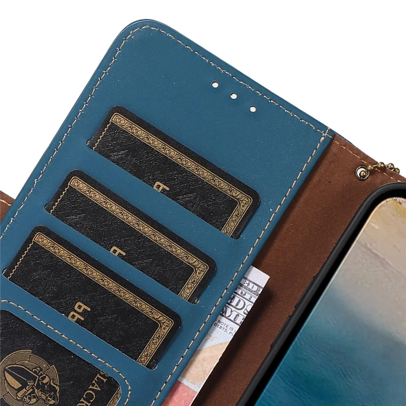 For Nokia G42 RFID Blocking Wallet Stand Phone Case Silky Feeling Genuine Cow Leather Protective Cover - Blue
