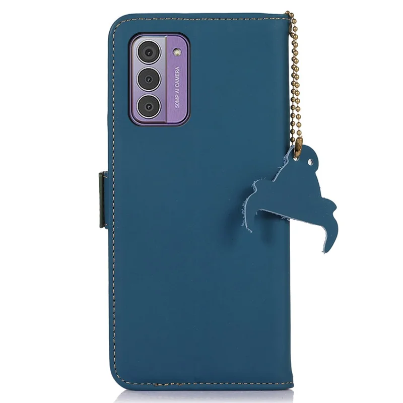 For Nokia G42 RFID Blocking Wallet Stand Phone Case Silky Feeling Genuine Cow Leather Protective Cover - Blue