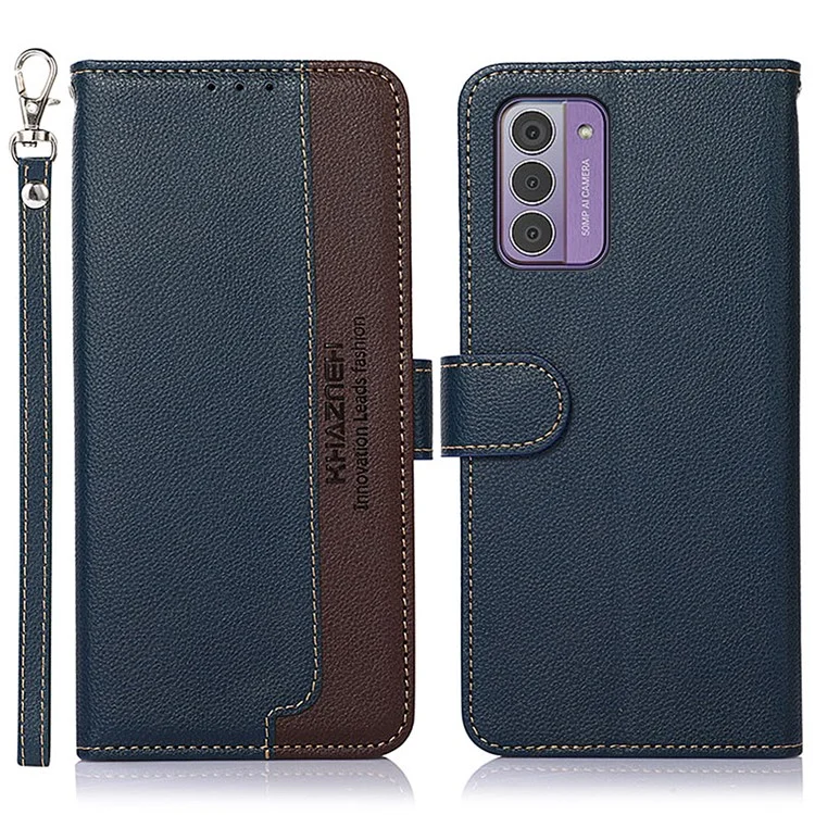 KHAZNEH Para Nokia G42 Litchi Texture Stand PU Leather Case RFID Blocking Wallet Phone Cover - Blue