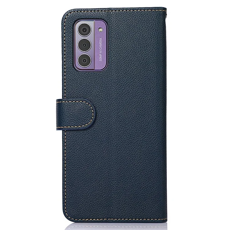 KHAZNEH Para Nokia G42 Litchi Texture Stand PU Leather Case RFID Blocking Wallet Phone Cover - Blue