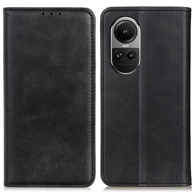 Para Oppo Reno10 Pro 5G (Global) / Reno10 5G (Global) Estuche con tapa de cuero partido, con soporte magnético y billetera - Negro