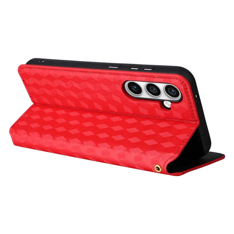 For Samsung Galaxy S23 FE PU Leather Wallet Phone Case Rhombus Imprinted Stand Flip Phone Cover - Red