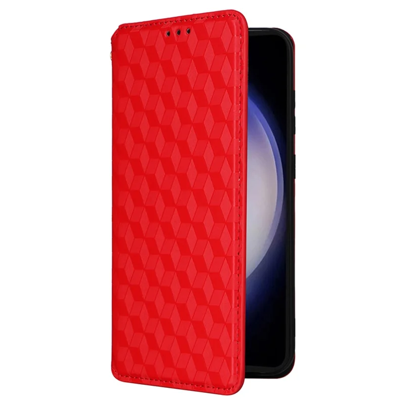 For Samsung Galaxy S23 FE PU Leather Wallet Phone Case Rhombus Imprinted Stand Flip Phone Cover - Red