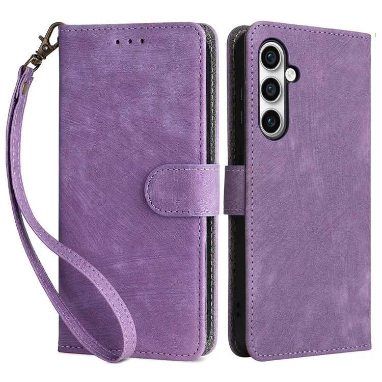 Para Samsung Galaxy S23 FE RFID Blocking Wallet Stand PU Leather Case Cell Phone Cover with Strap - Roxo