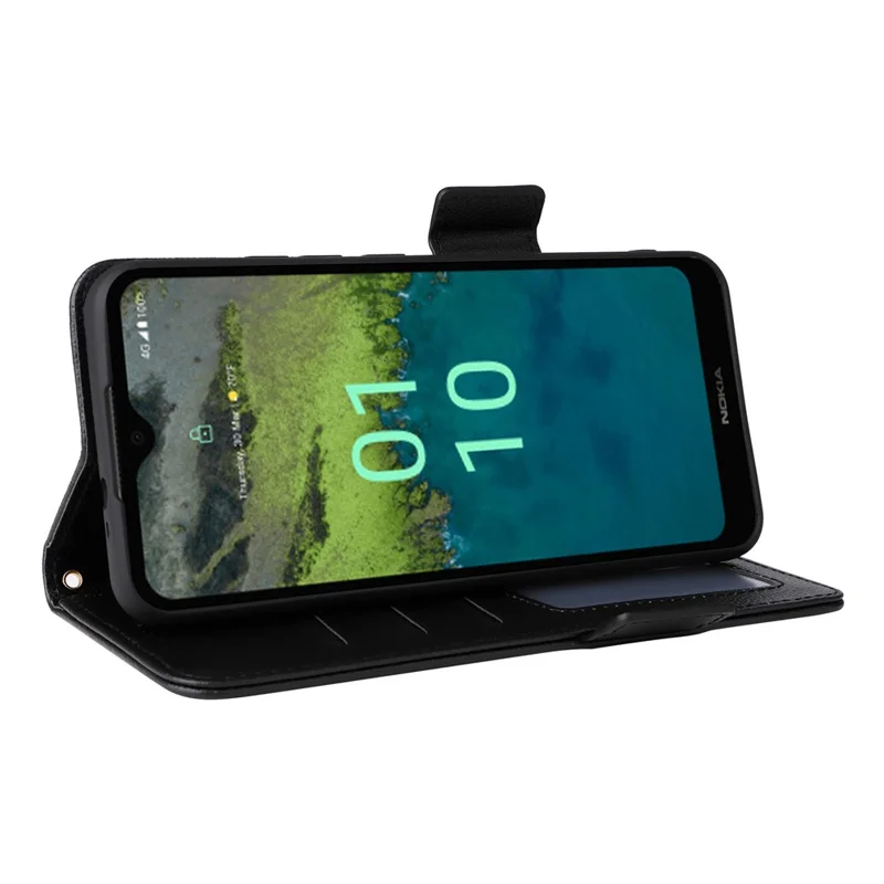 Anti-Scratch Phone Case for Nokia C110 Litchi Texture PU Leather Wallet Stand Cover - Black