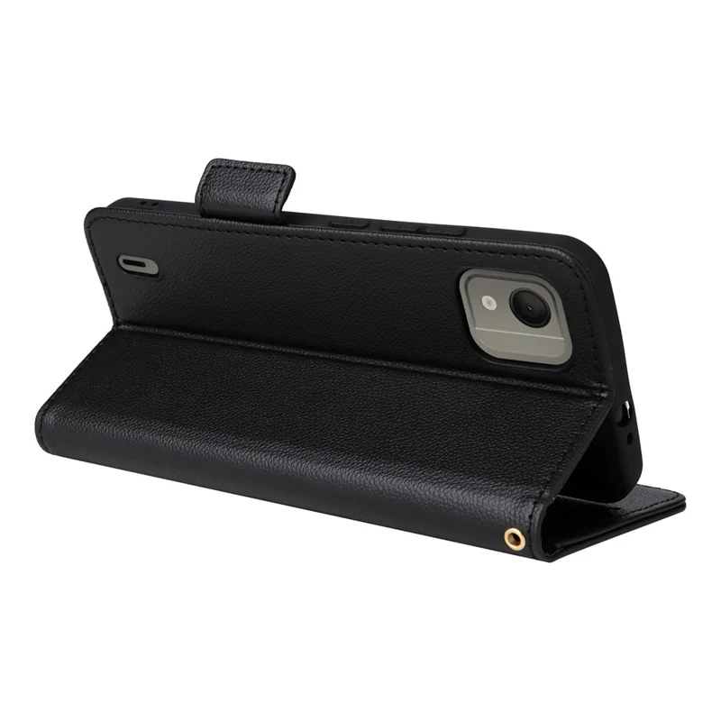 Anti-Scratch Phone Case for Nokia C110 Litchi Texture PU Leather Wallet Stand Cover - Black