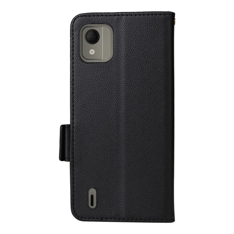 Anti-Scratch Phone Case for Nokia C110 Litchi Texture PU Leather Wallet Stand Cover - Black