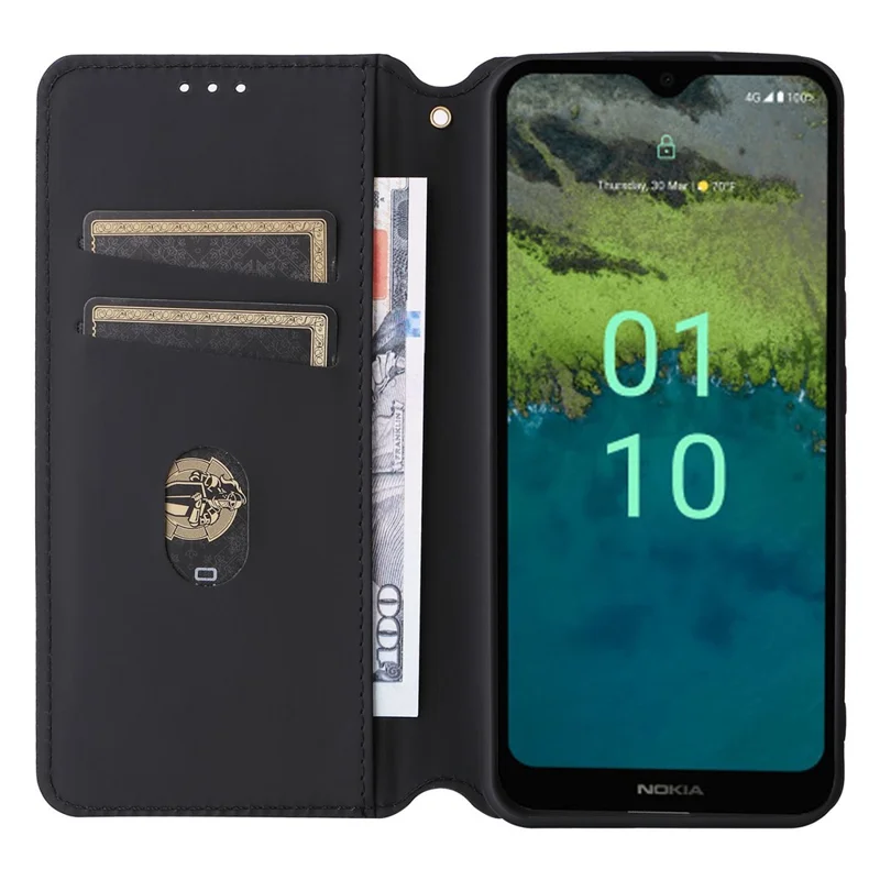 For Nokia C110 PU Leather Phone Cover Rhombus Imprinted Stand Flip Shell Wallet Case - Red