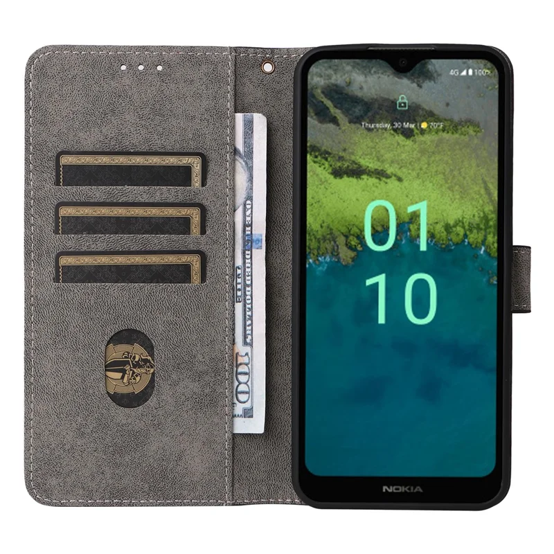 For Nokia C110 Mobile Phone Case RFID Blocking Wallet Stand PU Leather Phone Cover with Strap - Blue
