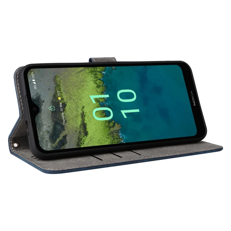 For Nokia C110 Mobile Phone Case RFID Blocking Wallet Stand PU Leather Phone Cover with Strap - Blue