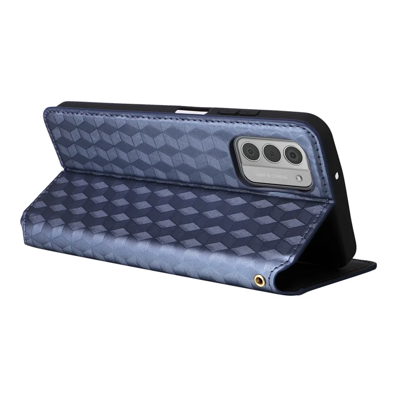 Phone Shell for Nokia G310 PU Leather Rhombus Imprinted Wallet Case Stand Flip Phone Cover - Blue