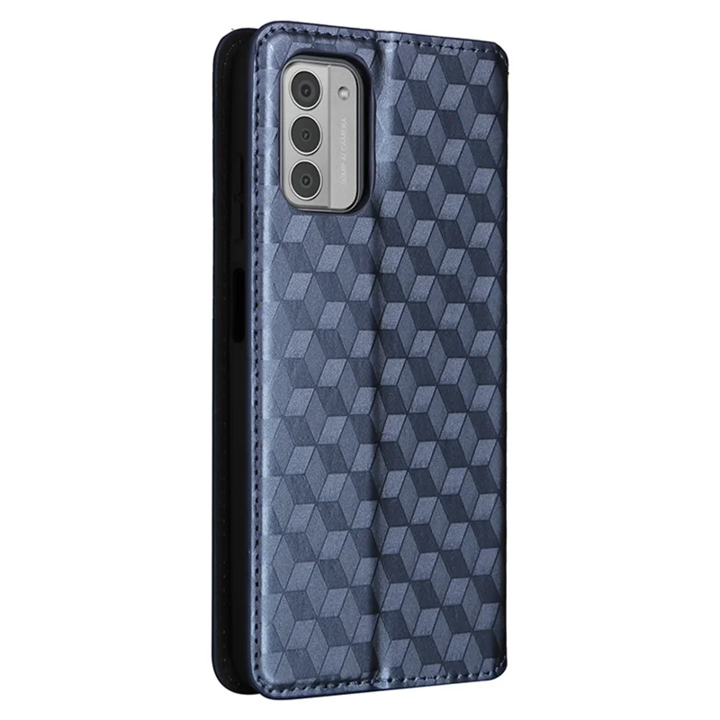 Phone Shell for Nokia G310 PU Leather Rhombus Imprinted Wallet Case Stand Flip Phone Cover - Blue