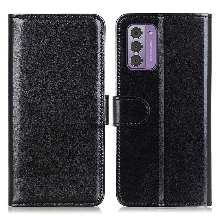 Para Nokia G42 TPU + PU Caja de Teléfono de Cuero Stand Crazy Horse Textura Teléfono Cubierta Billetera - Negro