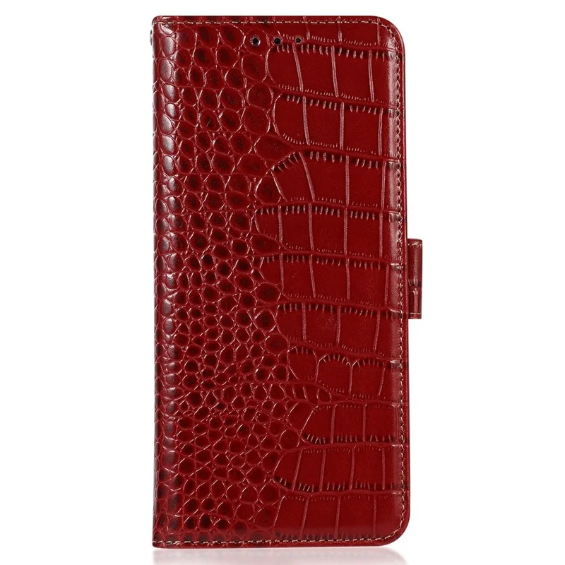 For Nokia G42 Wallet Phone Case Genuine Cow Leather Stand Crocodile Texture RFID Blocking Cover - Red