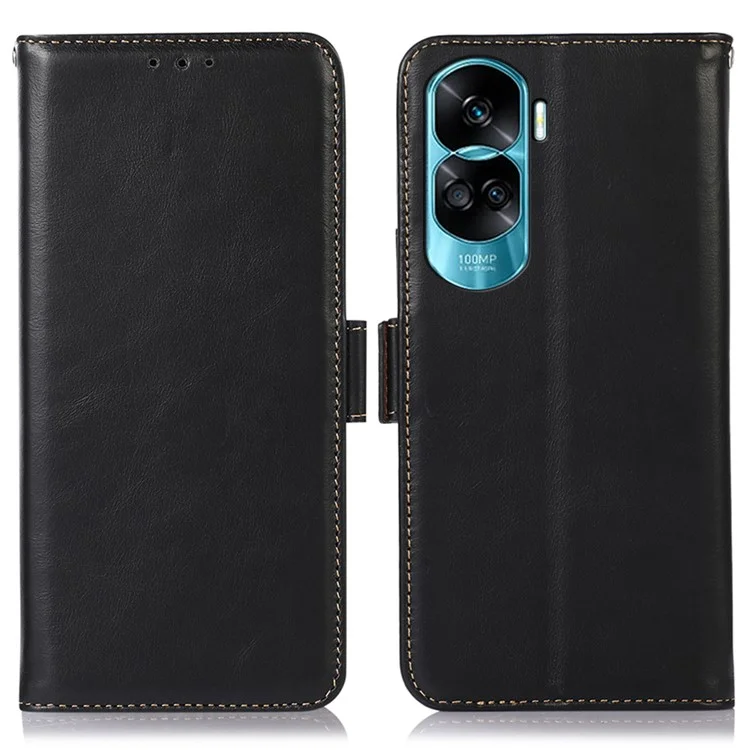 For Honor 90 Lite 5G / X50i 5G Crazy Horse Texture RFID Blocking Wallet Stand Cover Genuine Cow Leather Phone Case - Negro