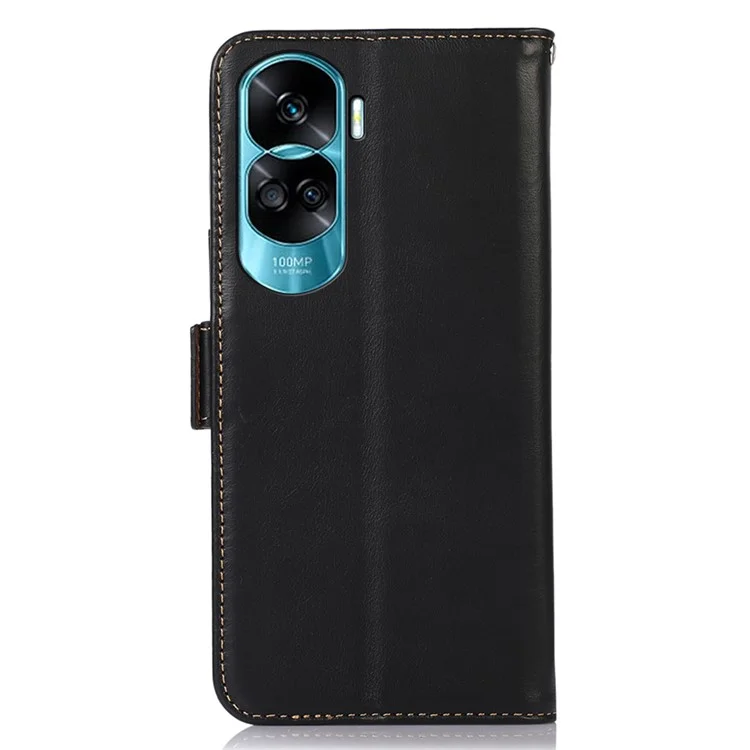 For Honor 90 Lite 5G / X50i 5G Crazy Horse Texture RFID Blocking Wallet Stand Cover Genuine Cow Leather Phone Case - Negro