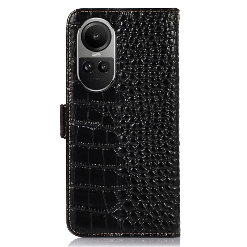 For Oppo Reno10 Pro 5G (Global) / Reno10 5G (Global) RFID Blocking Wallet Phone Case Genuine Cow Leather Stand Crocodile Texture Cover - Black