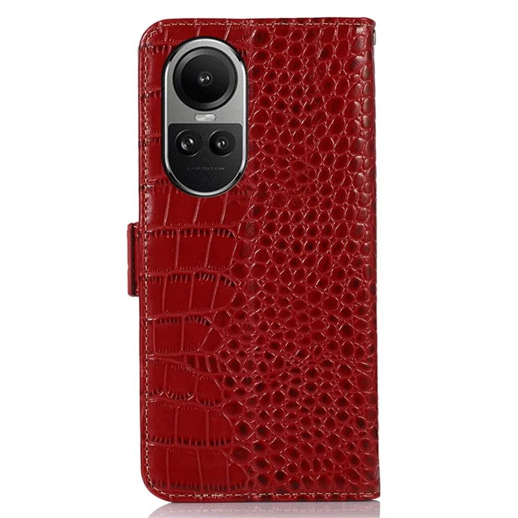 Для Oppo Reno10 Pro 5G (Global) / Reno10 5G (Global) RFID Blocking Wallet Phone Case Genuine Cow Leather Stand Crocodile Texture Cover - Red