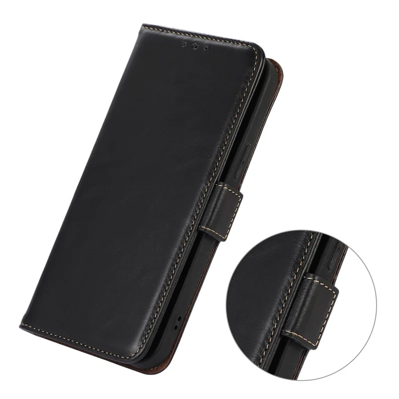 Для Oppo Reno10 Pro 5G (Global) / Reno10 5G (Global) Wallet Stand Cover RFID Blocking Genuine Cow Leather Phone Case - Black