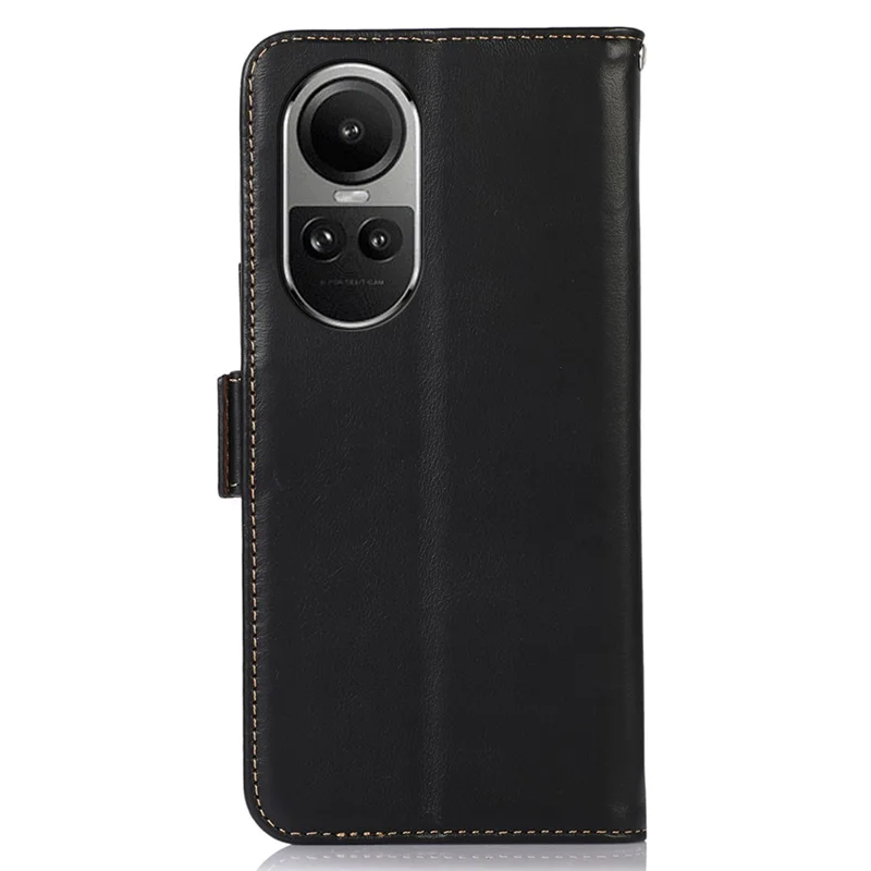 Для Oppo Reno10 Pro 5G (Global) / Reno10 5G (Global) Wallet Stand Cover RFID Blocking Genuine Cow Leather Phone Case - Black