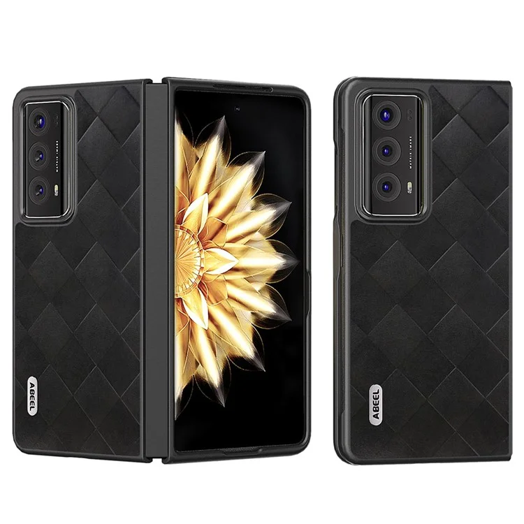 ABEEL For Honor Magic V2 5G Grid Texture Phone Case Leather Coated PC Cell Phone Cover - Schwarz