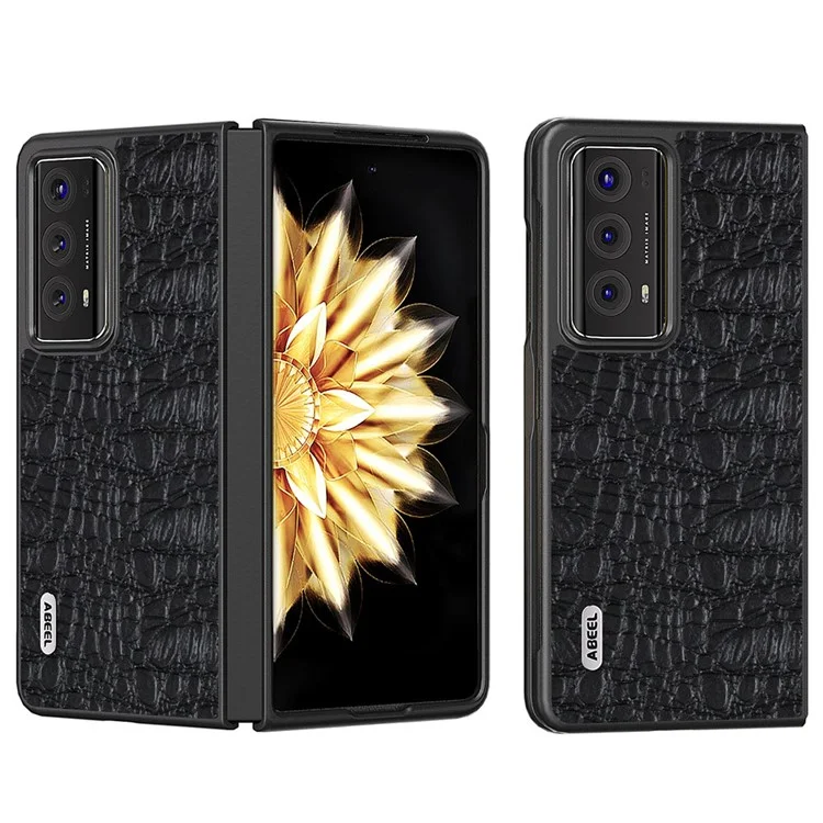 ABEEL Canopy Texture Phone Case for Honor Magic V2 5G Genuine Cow Leather+PC Protective Cover - Black