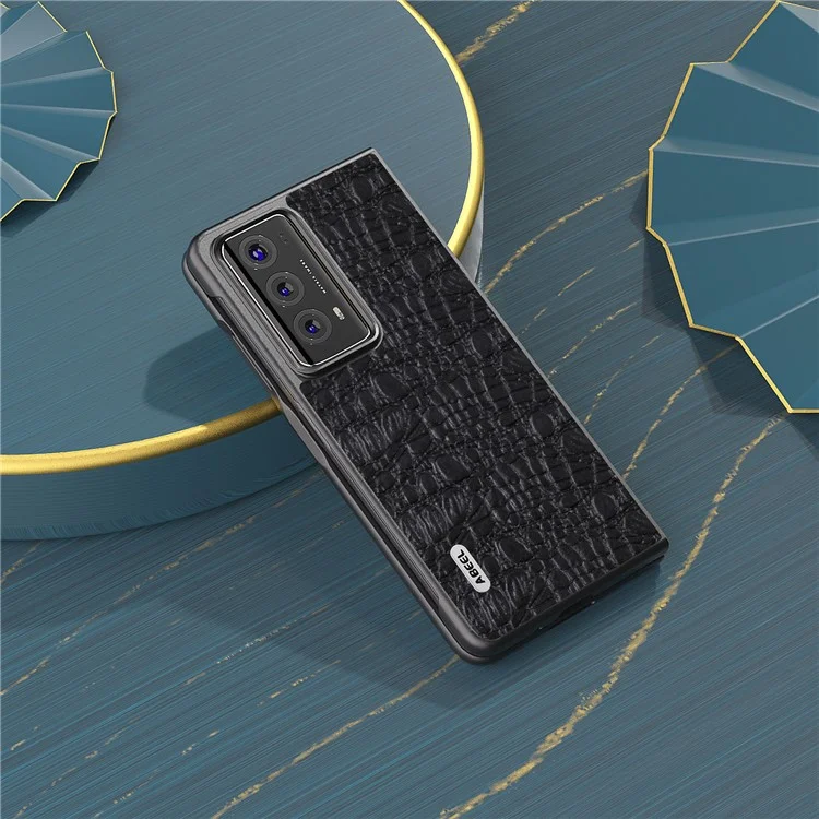 ABEEL Canopy Texture Phone Case for Honor Magic V2 5G Genuine Cow Leather+PC Protective Cover - Black