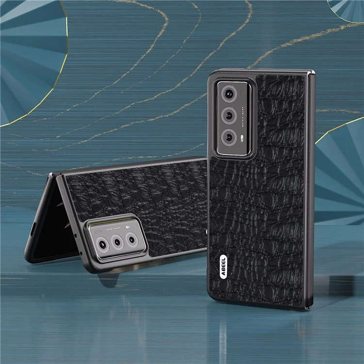 ABEEL Canopy Texture Phone Case for Honor Magic V2 5G Genuine Cow Leather+PC Protective Cover - Black