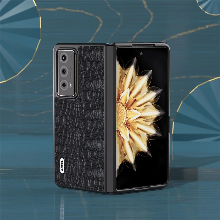 ABEEL Canopy Texture Phone Case for Honor Magic V2 5G Genuine Cow Leather+PC Protective Cover - Black