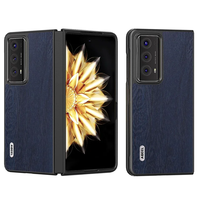 ABEEL For Honor Magic V2 5G Wood Grain Phone Case Anti-Scratch PU+PC Phone Cover - Blue