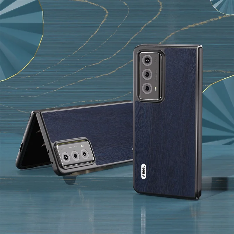 ABEEL For Honor Magic V2 5G Wood Grain Phone Case Anti-Scratch PU+PC Phone Cover - Blue