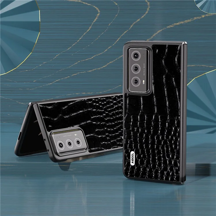 ABEEL For Honor Magic V2 5G Anti-Drop Phone Case Crocodile Texture Genuine Cow Leather+PC Cover - Schwarz
