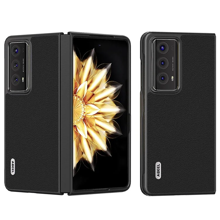 ABEEL For Honor Magic V2 5G Противоударный чехол из натуральной коровьей кожи с жесткой ПК-крышкой - черный
