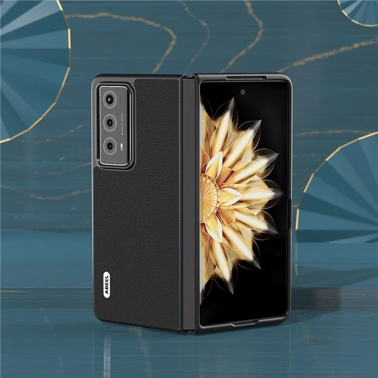 ABEEL For Honor Magic V2 5G Противоударный чехол из натуральной коровьей кожи с жесткой ПК-крышкой - черный