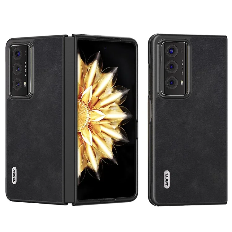 ABEEL For Honor Magic V2 5G Funda de teléfono de PC revestida de cuero texturizado - Negro