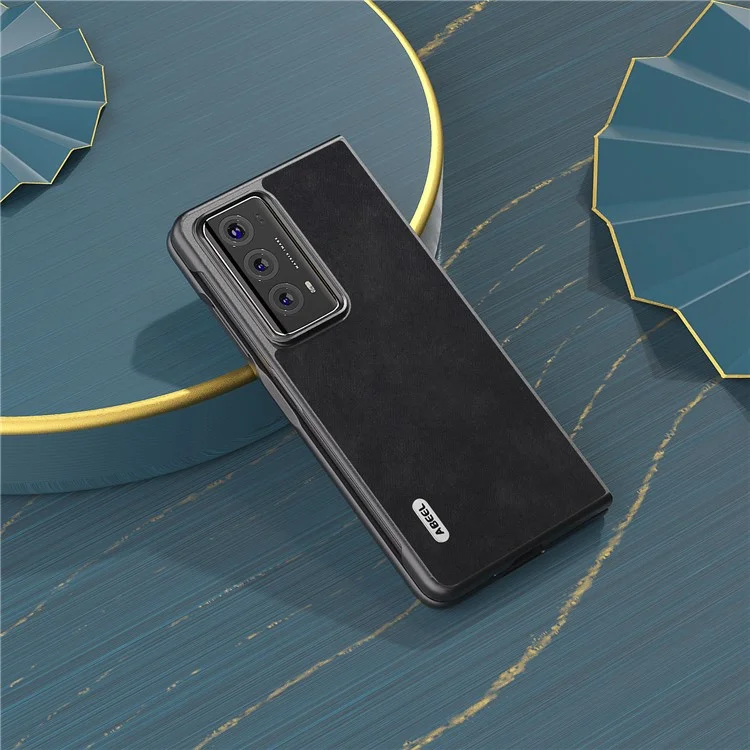 ABEEL For Honor Magic V2 5G Funda de teléfono de PC revestida de cuero texturizado - Negro
