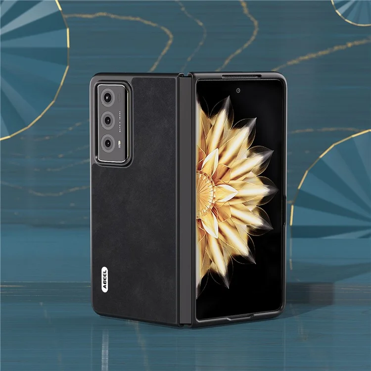 ABEEL For Honor Magic V2 5G Funda de teléfono de PC revestida de cuero texturizado - Negro