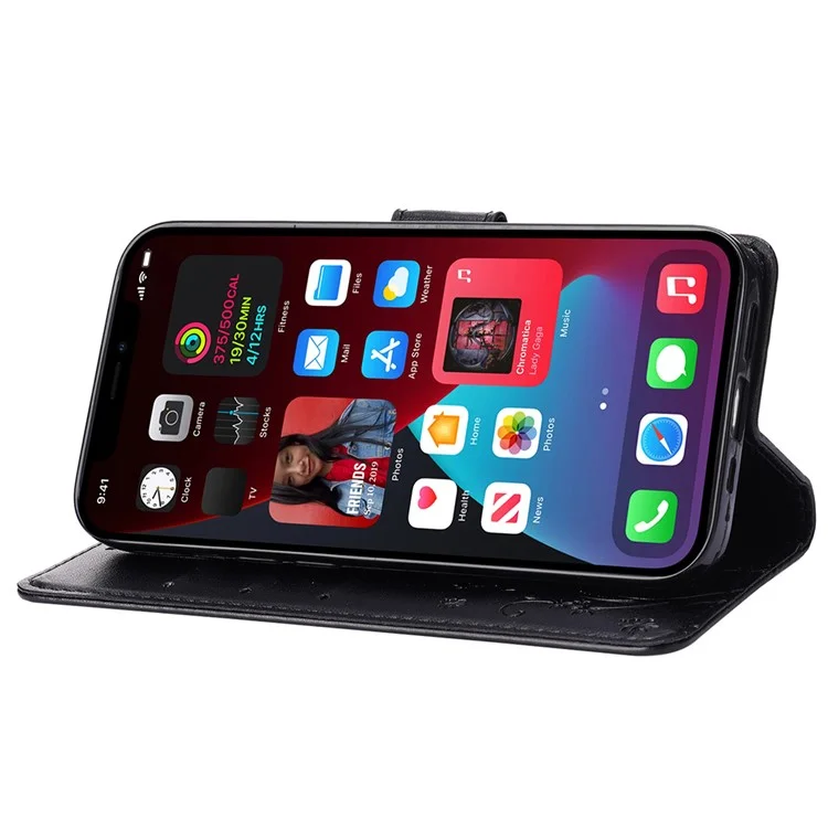 For iPhone 15 Imprinted Butterflies Mobile Phone  Stand Case PU Leather Wallet Shell with Strap - Black